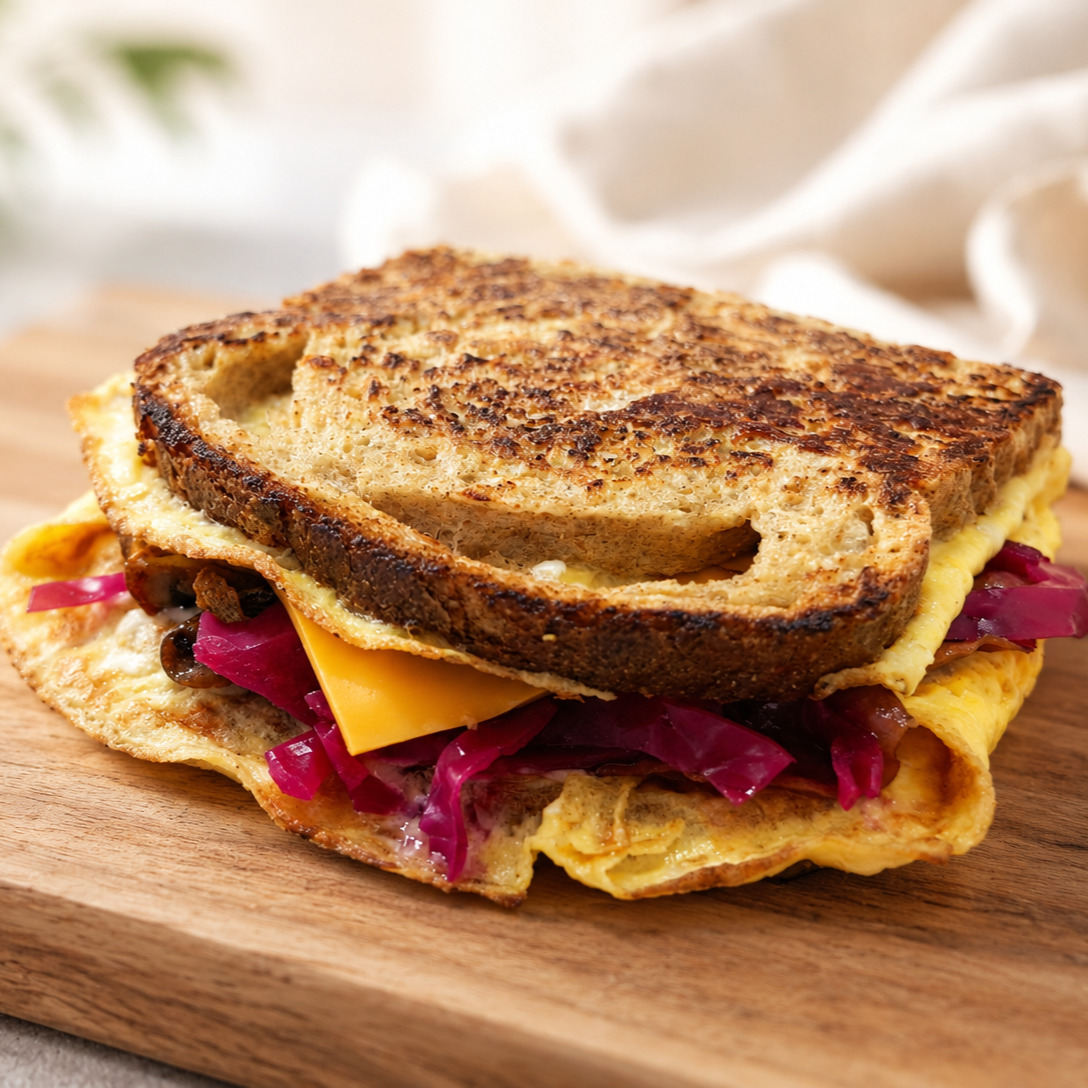 Mantarlı Dana Jambonlu Omlet Sandviç